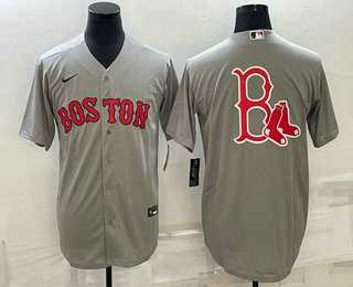 Men%27s Boston Red Sox Big Logo Grey Stitched MLB Cool Base Nike Jersey